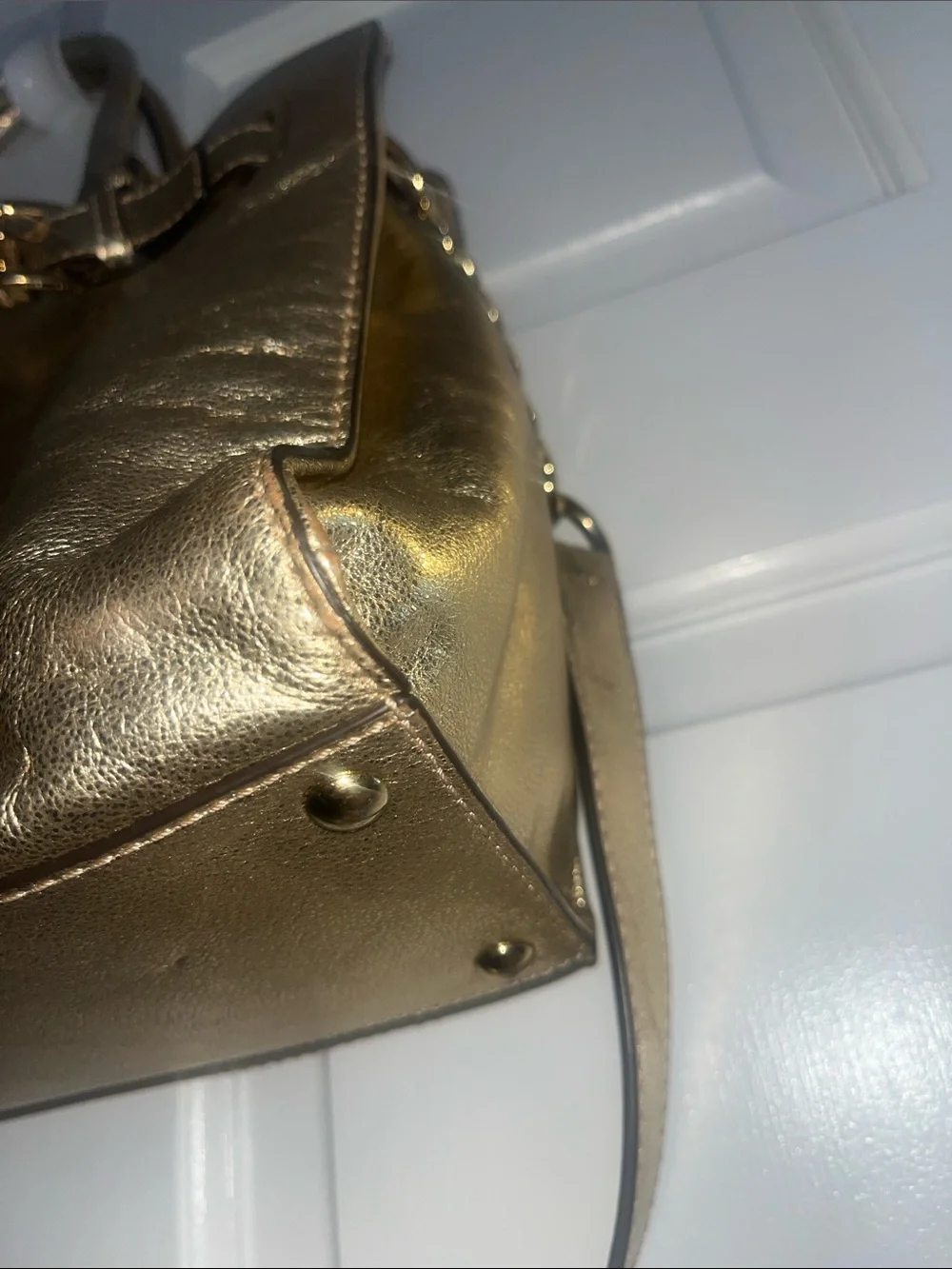 Michael Kors Metallic Gold Leather Tote with Chain-Detail Strap